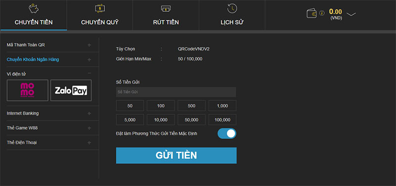 Nạp tiền bằng ví điện tử Momo